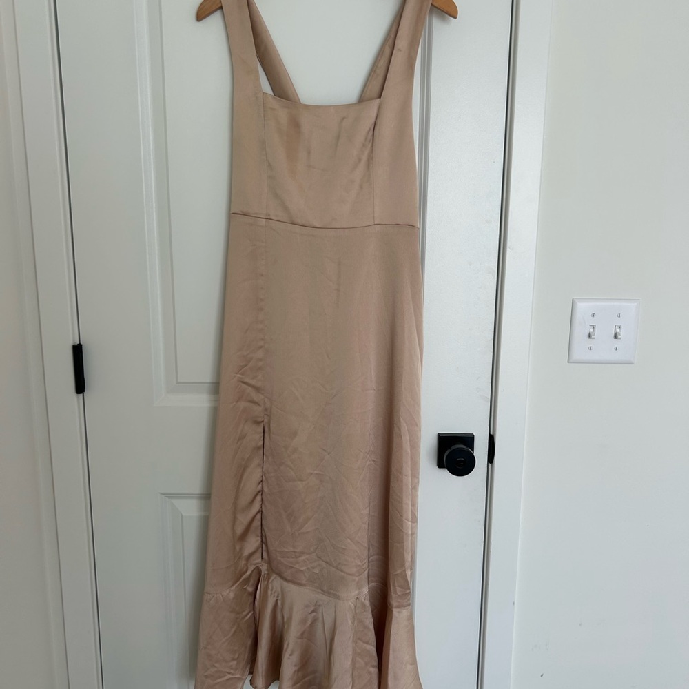 Show Me Your MuMu Beige Champagne Claire MIDI Dress Dune Luxe Satin Medium - Picture 2 of 5